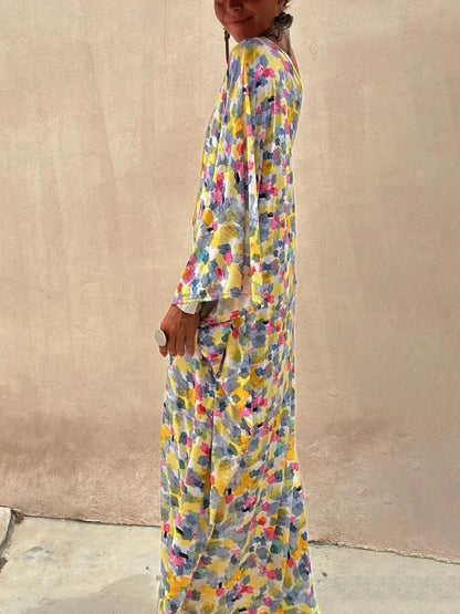 Casual Holiday Ink-dye Print Off-shoulder Maxi Dress FashFizz