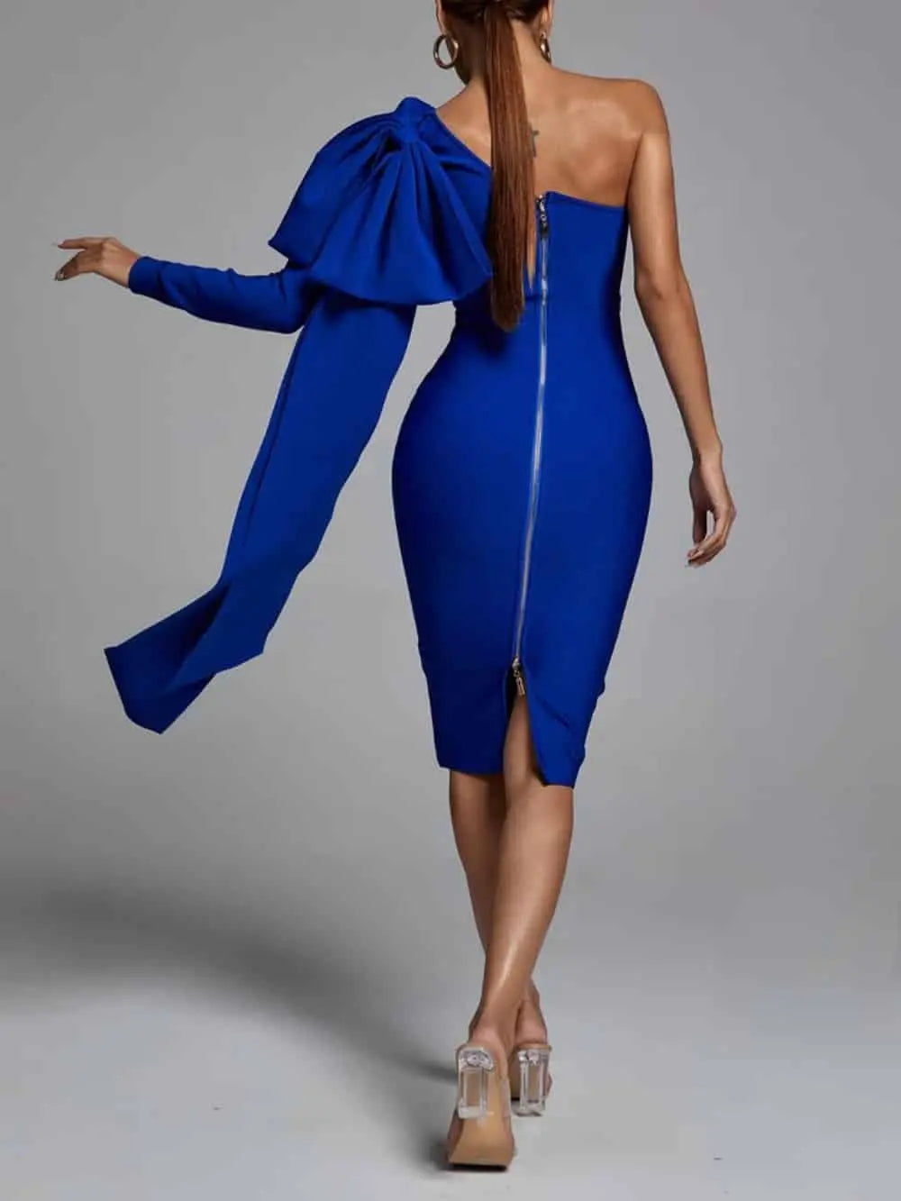 Abbey Blue One Shoulder Bandage Dress FashFizz