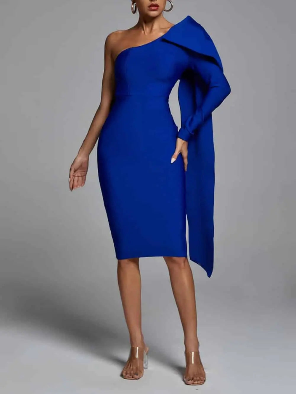 Abbey Blue One Shoulder Bandage Dress FashFizz