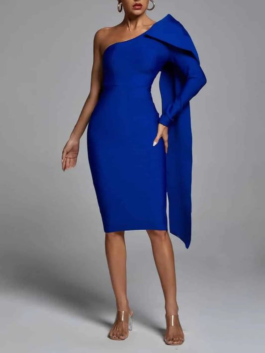 Abbey Blue One Shoulder Bandage Dress FashFizz