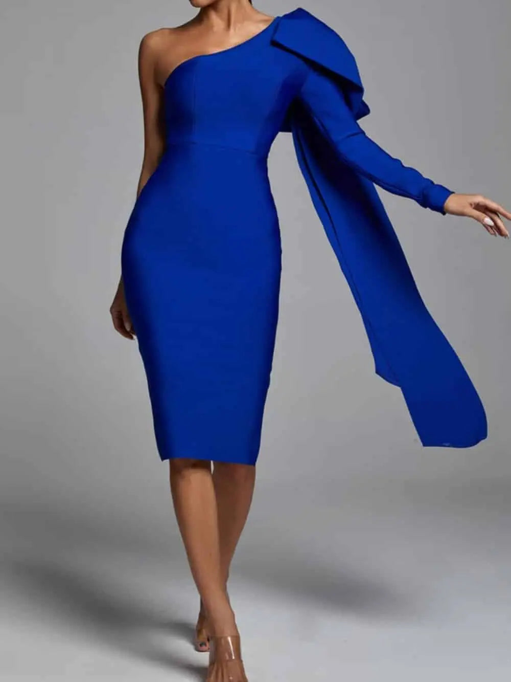 Abbey Blue One Shoulder Bandage Dress FashFizz
