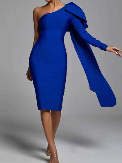 Abbey Blue One Shoulder Bandage Dress FashFizz