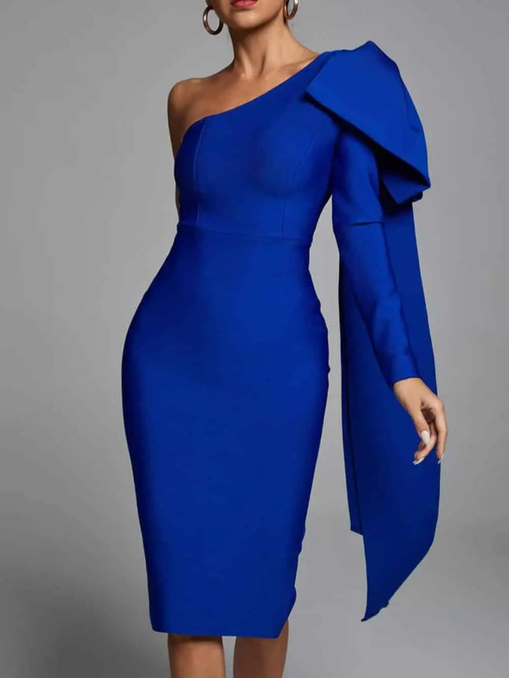 Abbey Blue One Shoulder Bandage Dress FashFizz