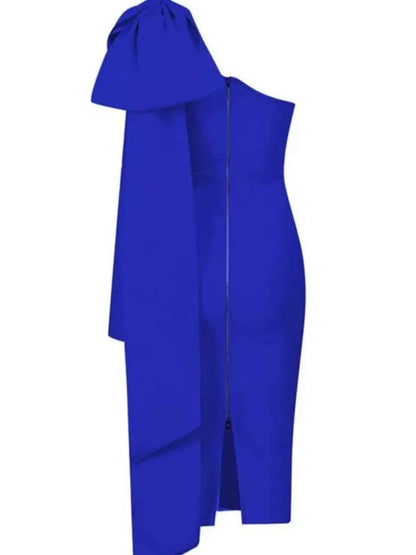 Abbey Blue One Shoulder Bandage Dress FashFizz